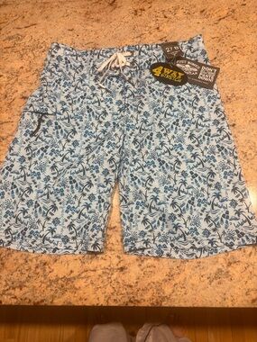 Just Bones Boardwear Boys size 14 (27) Light Blue Tropical Print Board Shorts